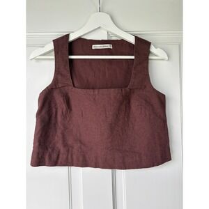 NEW Abercrombie & Fitch Linen Blend Crop Tank XXS Burgundy Brown Square Neck Top